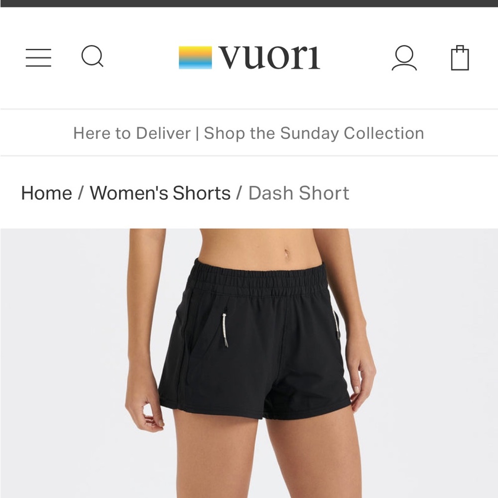 Vuori women’s dash short black size XL